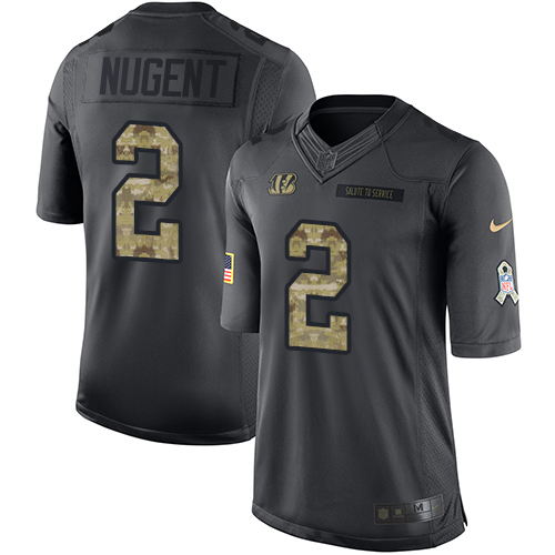 Men's Limited Mike Nugent Nike Jersey Black - #2 2016 Salute to Service NFL Cincinnati Bengals